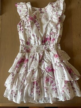 Love Shack Fancy - White and Pink Floral Ruffle Kids Dress